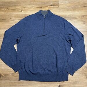 Scott Barber Mens LARGE Merino Wool & Cotton Blend 1/4 Zip Pullover Sweater Navy